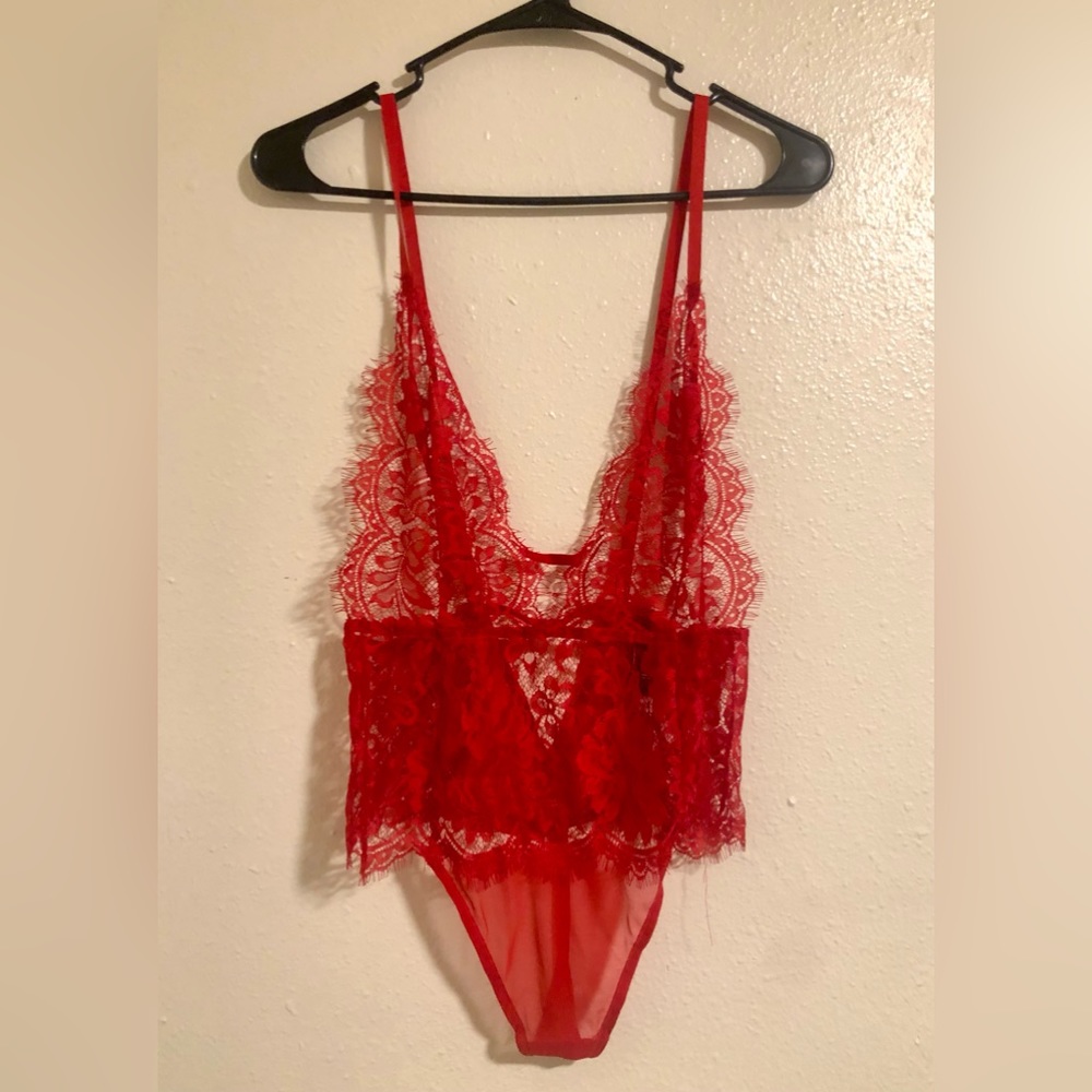 Adore Me Red Lace Lingerie Bodysuit (Medium) *NWT*